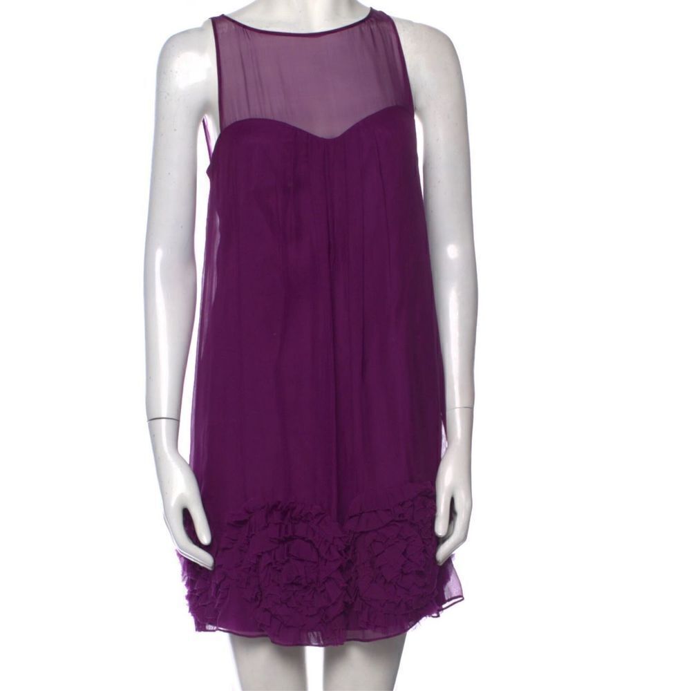 Rebecca Taylor Purple Ruffle Trim Silk Mini Dress Sz 0
